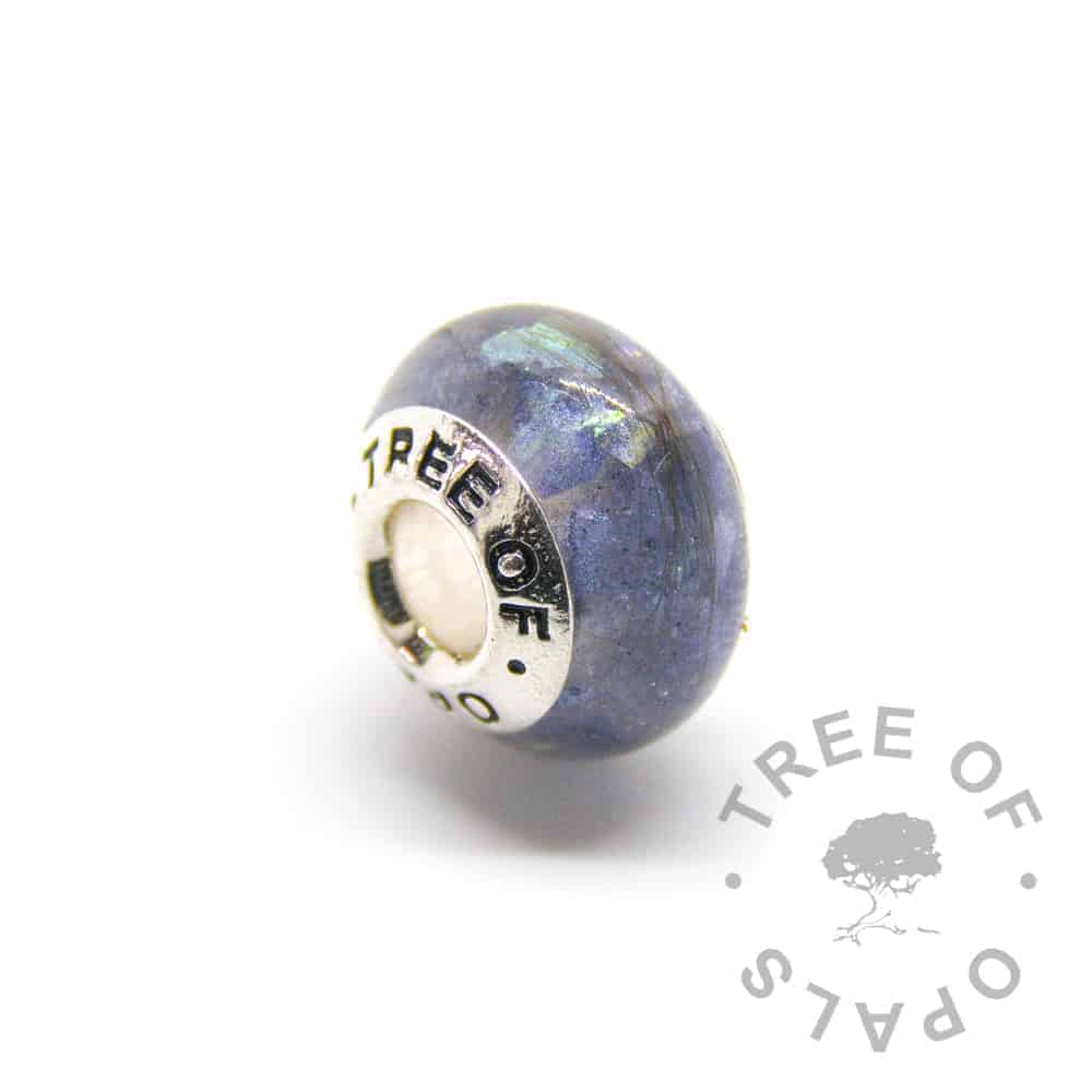 aegean blue lock of hair charm with Tree of Opals core