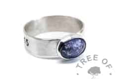 aegean blue ash ring 6mm brushed band ring engraved