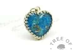 ashes jewellery  heart necklace in Aegean blue resin sparkle mix