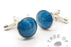 blue ashes cufflinks silver setting, solid 925 sterling. Aegean blue resin sparkle mix