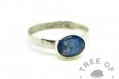 Aegean blue cremation ashes ring with textured band, Argentium sterling silver 935