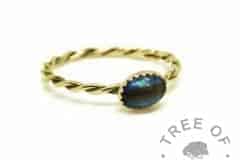 blue gold ashes ring, Aegean blue resin sparkle mix, 14ct gold twisted wire band