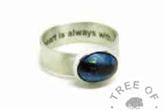 aegean blue resin sparkle mix and hair ring, 6mm shiny band engraved inside with arial font