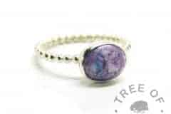 ashes ring purple blue, orchid purple and Aegean blue resin sparkle mix, 2mm bubble band ring setting