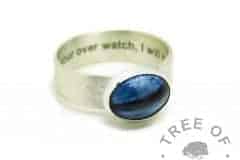 aegean blue resin sparkle mix and hair stacking ring, 6mm shiny band engraved inside with arial font