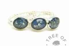 blue ashes rings, cremation ashes rings on bubble bands. Aegean blue resin sparkle mix