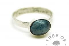 cremation ash ring textured band, mermaid teal resin sparkle mix