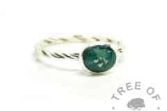 ashes ring teal, mermaid teal resin sparkle mix, 2.4mm twisted band ring setting