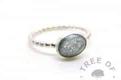 mermaid teal cremation ash ring, 2mm bubble wire band with 10x8mm resin cremation stone