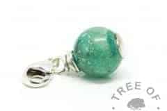 ashes orb teal. Mermaid teal resin sparkle mix with cremation ashes, solid silver wire wrapped setting with lobster clasp dangle charm setting
