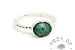 teal ashes ring, mermaid teal resin sparkle mix, bubble wire Argentium silver band