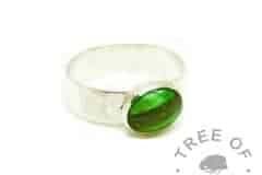 green hair ring, basilisk green resin sparkle mix, 6mm wide shiny Argentium silver band