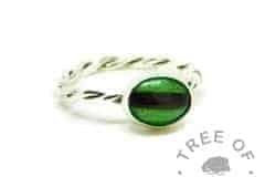 green hair ring. Twisted wire band, Argentium silver 935 purity