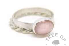 breasmilk ring with fairy pink resin sparkle mix. 3mm brushed band, shown with twisted wire slim stacking ring