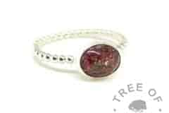 red ashes jewellery ring. Textured 3mm band with dragon's blood red resin sparkle mix
