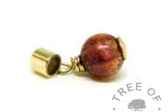 solid gold ashes charm, orb with solid 9ct gold wire wrapped setting for European bracelets like Pandora. Dragon's blood red resin sparkle mix