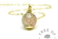 ashes necklace fairy pink resin, hand wire wrapped cremation ashes orb with solid 9ct gold setting