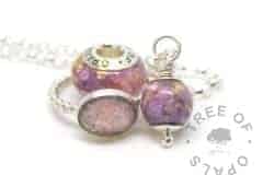 fairy pink orchid purple cremation ash family order with a charm, ring and pearl
