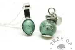 European setting charm tube dangle charm and mystery piece. Cremation ashes pearl with Angelic Aqua Resin Sparkle Mix