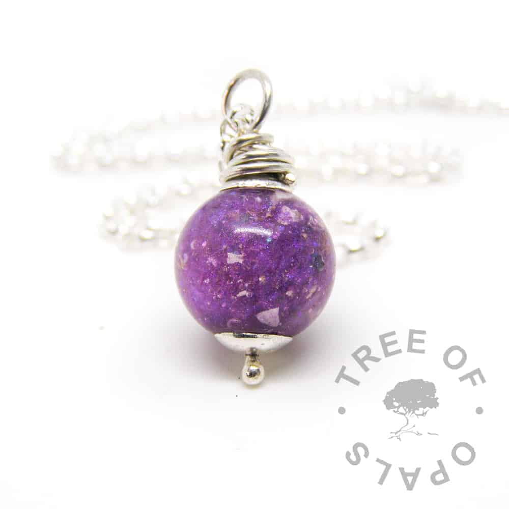 cremation ash pearl with orchid purple with medium-heavy chain upgrade