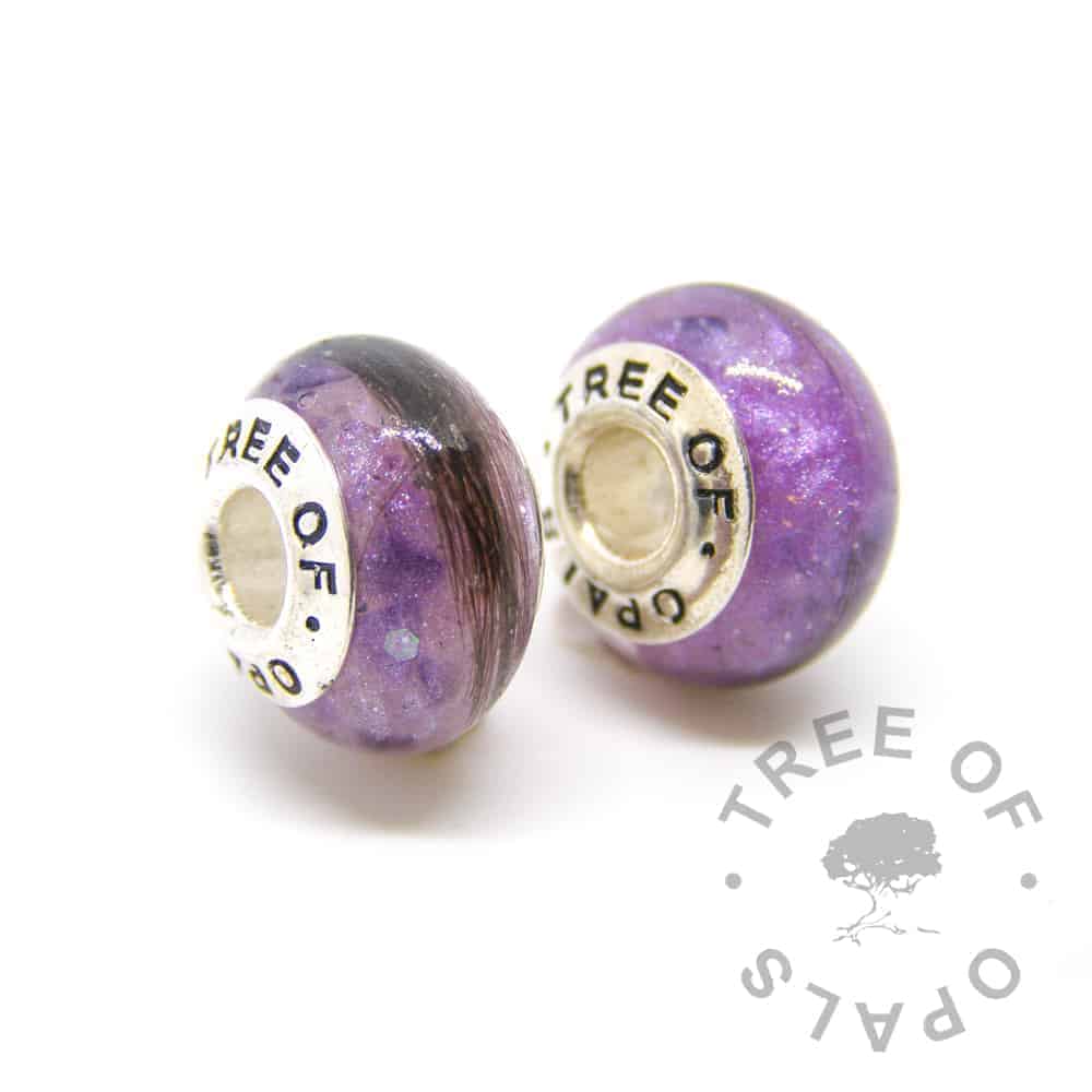orchid purple hair charm duo for Pandora bracelets by Tree of Opals