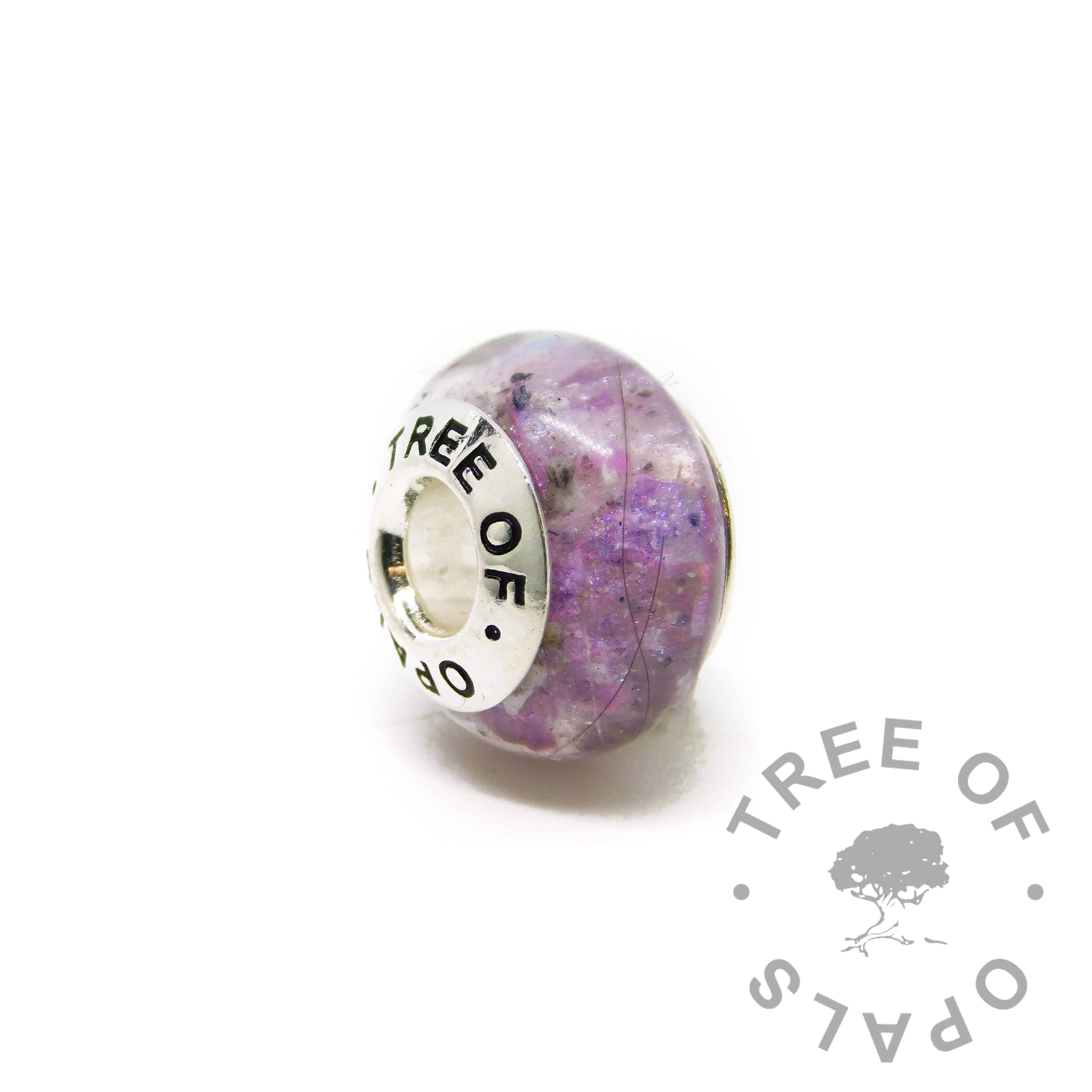 orchid purple cremations ashes charm with lock of hair addition