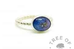 ashes jewellery bubble band ring, cremation ashes with blue and purple resin sparkle mixes swirled together