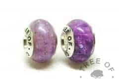 ashes charms with Tree of Opals cores, orchid purple resin sparkle mix cremation ashes charm beads