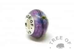 lock of hair charm with Tree of Opals core, orchid purple resin sparkle mix. Forget me not VIP addition