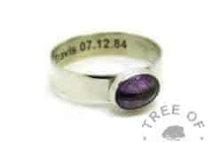 orchid purple resin sparkle mix and hair ring, 6mm shiny band engraved inside with arial font