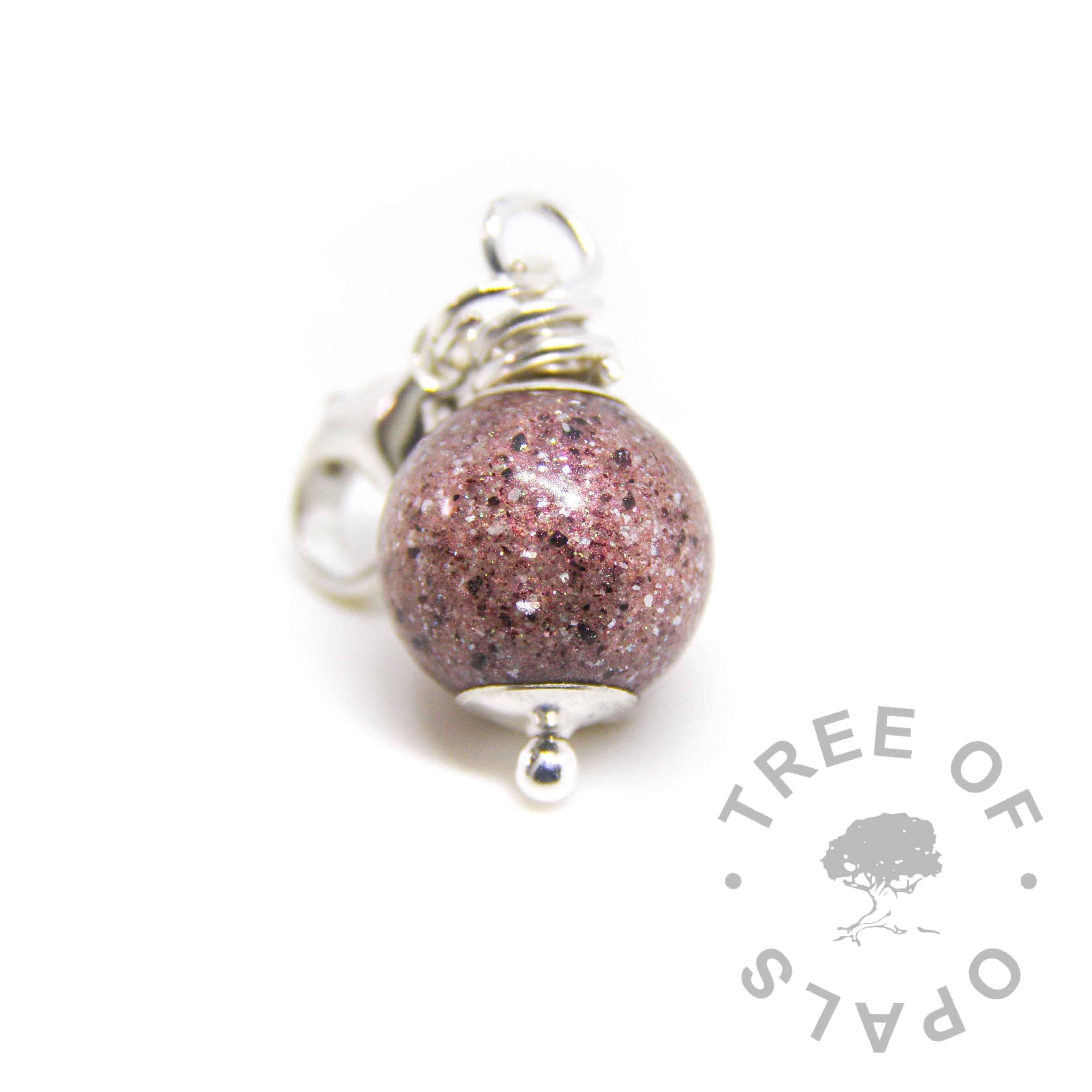 placenta dangle charm with diamond powder April birthstone, unicorn white sparkle mix and red pearlescent powder, dangle charm for Thomas Sabo style bracelets, handmade by Tree of Opals