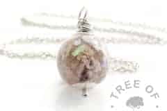 white opalescent cremation ash pearl necklace wire wrapped Tree of Opals memorial