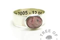 ashes ring pink, fairy pink resin sparkle mix, 6mm shiny band ring setting, engraved inside in arial font