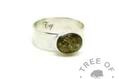 classic ashes ring, cremation ashes ring on 6mm shiny band. No resin sparkle mix, naturally yellow/green ashes
