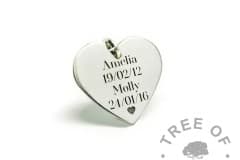 engraved medium heart pendant, Silver South Serif font with heart emoji