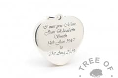 new style heart necklace back, engraving in Vivaldi font (engraving mockup)