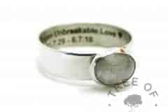 6mm shiny band hair ring engraved inside memorial in arial font, white hair and unicorn white resin sparkle mix