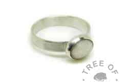 Cremation ash ring with unicorn white resin sparkle mix. Brushed band ring solid sterling EcoSilver