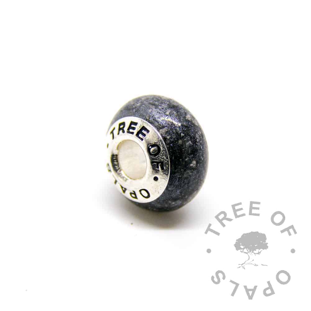 cremation ash charm vampire black with solid sterling silver Tree of Opals core for Pandora bracelets