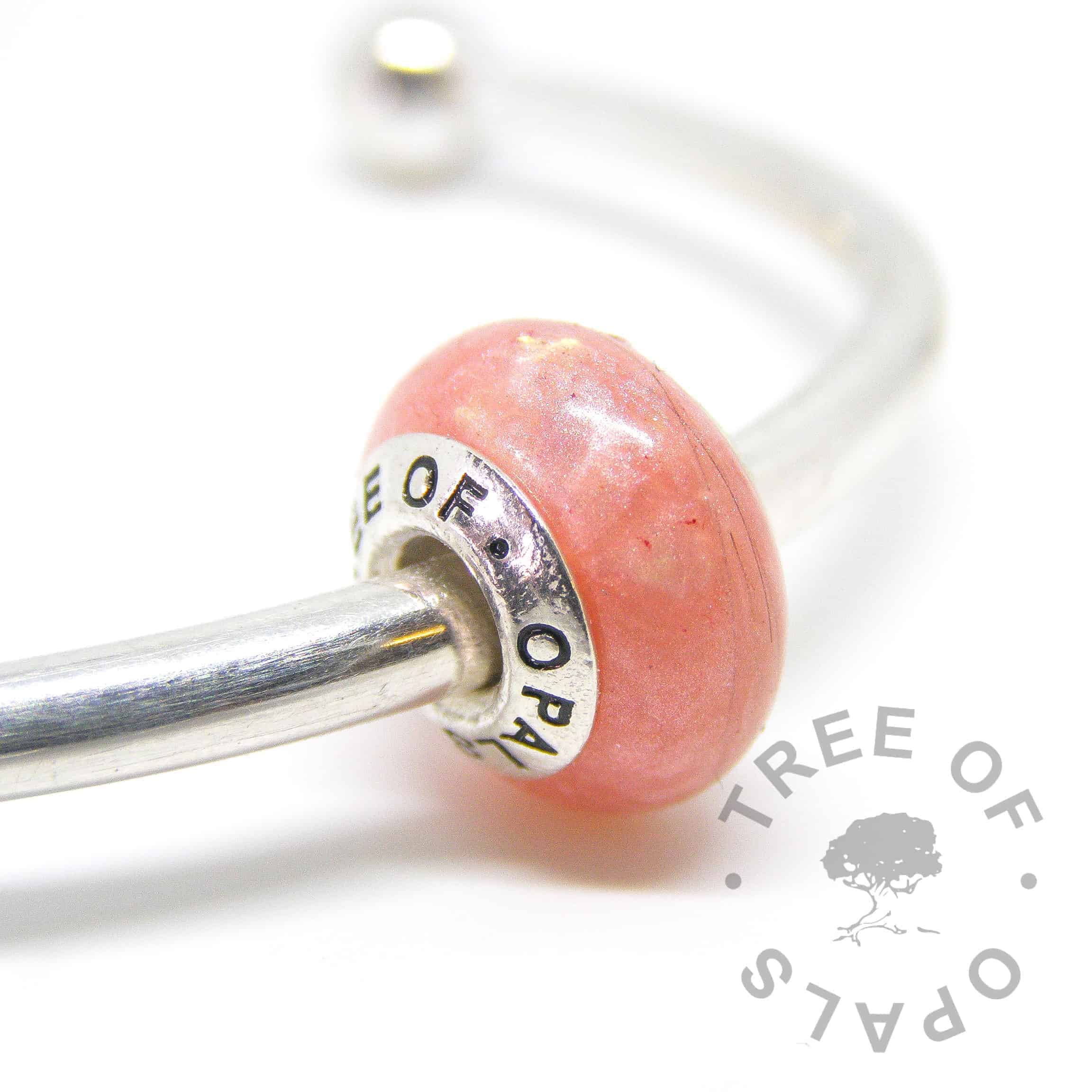 lock of hair bead fairy pink sparkle mix with sterling silver Tree of Opals custom core