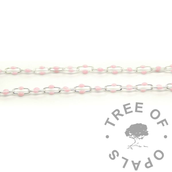 Enamel Lip Necklace baby pink, in ethical recycled 925 solid sterling silver for jewellery in the UK and around the world. Pink beads in acrylic enamel
