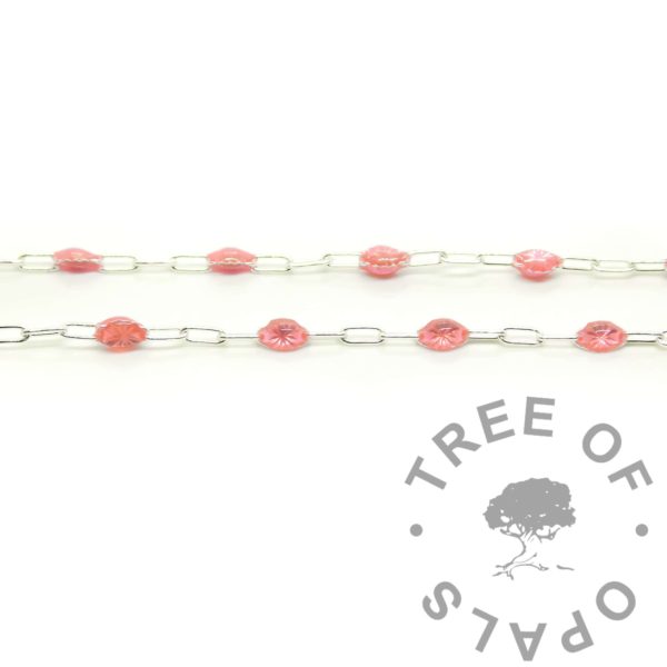 Starburst Enamel Chain Fuschia, Loose Starburst Enamel Chain in 925 solid sterling silver for jewellery in the UK and around the world. Pink beads in acrylic enamel.