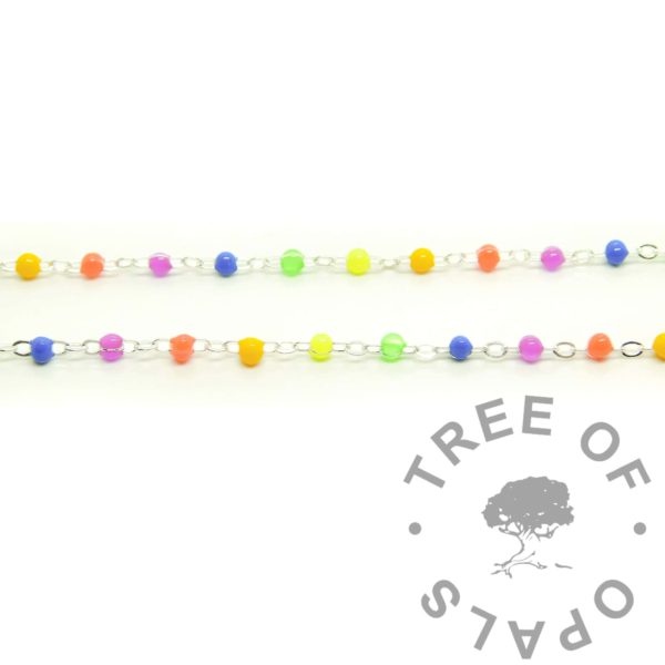 Mae Rainbow Enamel Necklace, solid sterling silver, coloured chain in ethical recycled real 925 silver. Available in any length