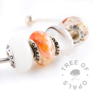 charm sets, four charms for European bracelets like Pandora or Trollbeads, which can be made with your own loved ones' elements