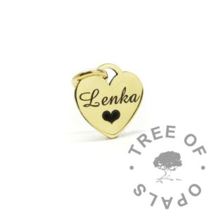 Gold Pendants engraved solid 18ct gold heart pendant. 18ct yellow gold hallmarked, keepsake jewellery with Amazone BT font and heart emoji. Includes jump ring, handmade to order
