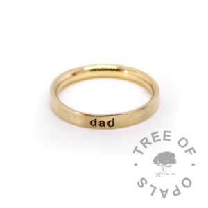 Gold Engravable Stacking Ring 14ct gold ring engraved. Hallmarked solid 14ct yellow gold 2.6mm wide, 1.3mm deep comfort fit D-wire, handmade from scratch