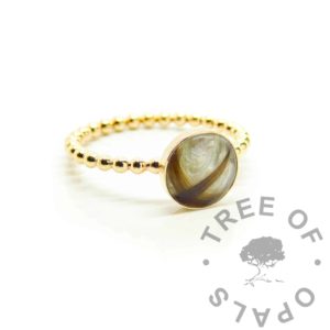 solid gold breastmilk ring, two locks of baby hair and breastmilk with shimmer, image mockup