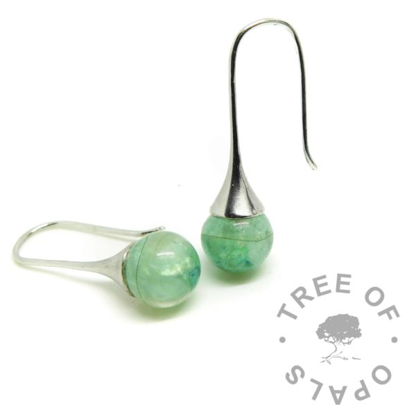 White/clear see-through hair, mystery piece lock of hair earrings. Angelic Aqua Resin Sparkle Mix