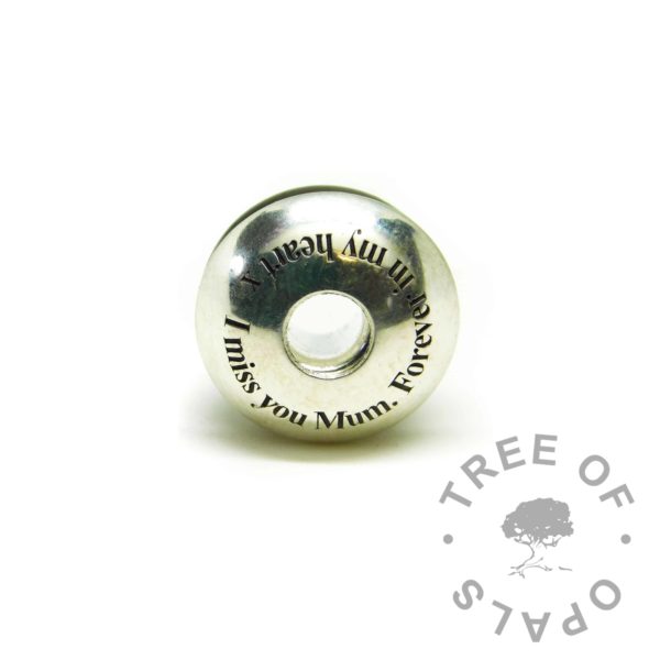 charm washer with Times New Roman I miss you Mum. Forever in my heart.