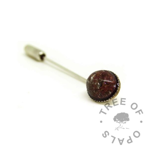 red tie pin, dragon's blood red resin sparkle mix. Mystery piece